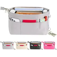 OEM HyFanStr Nylon-Organizer mit Innentaschen für Handtaschen mit Schlüsselhaken, Grau, Extra Kleine Größe