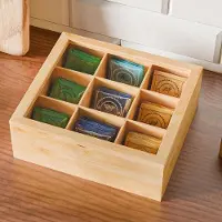 OEM Holztheekiste 9 Fächer Naturfarbe Holzoptik