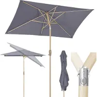 Sekey Sonnenschirm Rechteckig 210 x 140 cm – Balkonschirm, Marktschirm, Terrassenschirm mit Kurbel, UV50+ Sonnenschutz, Holzoptik, Hellgrau