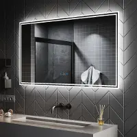 Sonni LED Taktile Schalter Badezimmerspiegel Farbtemperatur von weißem Positivlicht 700x1200mm Beschlagfrei Wandspiegel Mit Bluetooth-Funktion Mit Uhr und Temperaturanzeige