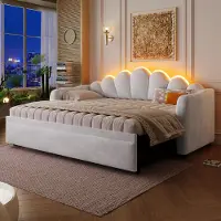 Flieks Schlafsofa 90x200cm mit Ausziehbarem Bett, Polsterbett mit Led, Tagesbett Daybett mit Arm- und Rückenlehne, Sofabett Samt, Grau