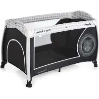 Markenlos Reisebett 4-teilig 120 x 66 cm - Für Babys bis 15 kg - Inkl. Matratze und Transporttasche - Faltbar und tragbar - Cool Vibes Schwarz