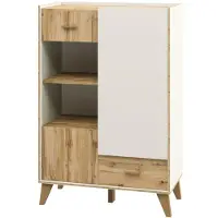 Feldmann-Wohnen Highboard Skandi Vitrinenschrank 81x40x132cm weiß / Eiche Wotan 2-türig