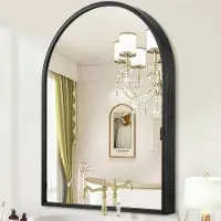 OEM HLFMVWE Gebogener Wandspiegel, schwarz, 40 x 30 cm – Gebogener, tiefer Rahmen – Badezimmerspiegel, hängender Wandspiegel mit Rahmen aus gebürstetem Metall für Wohnzimmer, Schlafzimmer, Flur