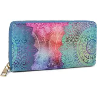 StyleBREAKER Damen Geldbörse mit Paisley Ornament Muster, Mandala Stil, Reißverschluss, Portemonnaie 02040145, Farbe:Aquagrün-Violett-Pink
