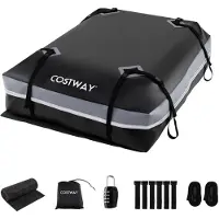 Costway Dachbox Auto, 600L Dachkoffer wasserdicht, Gepäckbox mit Anti-Rutsch-Matte, 6 Türhaken, Schloss & Tragetasche, tragbare Dachtasche XXL Grau