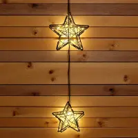 Spetebo Metall Leuchtstern schwarz 2er Set für Außen mit Timer batteriebetrieben - 35 LED - Weihnachts Drahtstern zum Hängen warm weiß beleuchtet