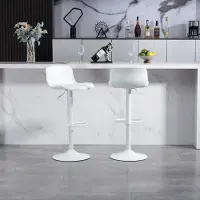 Great han Moderne verstellbare Schwenk Barhocker 2er Set Kunststoff Rückenlehne Kunstledersitz Gasdruckheber Metallfuß mit Fußstütze. Weiß