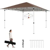 Costway Pavillon, Faltpavillon wasserabweisend stabil Winterfest, Gartenpavillon UV Schutz 50+, höhenverstellbar, Pop Up Pavillon mit Tasche, Braun