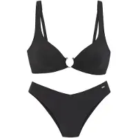 French Connection Triangel-Bikini , Damen, Gr. 38, Cup A/B, schwarz, Recycling-Polyamid, unifarben, Bikini-Sets Triangel-Bikini, mit Zierdetail zwischen den Cups