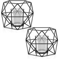 OEM Gvolatee 2er-Set Teelichthalter aus Metall, schwarz, geometrischer Vintage-Kerzenhalter, hohler Laternenhalter aus Eisen, Stabkerzenhalter für Tischdekoration, Party, Hochzeit, Wohnzimmer