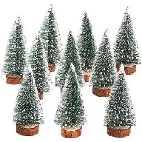 OEM Mini-Weihnachtsbaum aus Holz - 10 Stück | mit Holzbasis und Schneeeffekt