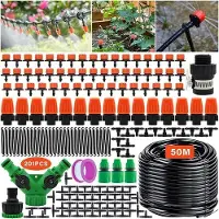 Markenlos Gartenbewässerung Set mit 201 Zubehörteilen und 50 m Bewässerungsschlauch - für Pflanzen und Beete