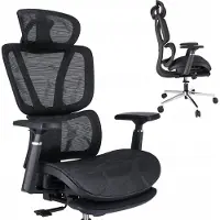 Jumi NEOVA Bürostuhl CM-270664 ergonomisch Schwarz, Fußstütze, verstellbare Kopfstütze, TILT-System, Höhe 116-130cm