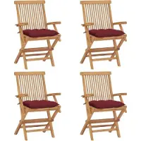 Syfax Klappstühle mit weinroten Kissen, 4 Stück, Massivholz Teakholz
