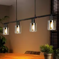 ZMH Hängelampe 4 flammig Pendelleuchte esstisch Vintage Esstischlampe hängend Schwarz industrial Hängeleuchte aus Glas E14 Fassung Esszimmerlampe retro Pendellampe für Esszimmer Wohnzimmer Küche