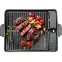 Unyqoos Rechteckige Grillplatte 37 x 26 cm – Antihaftbeschichtung, Fettablauf & Tragegriff, für Camping, Gas, Induktion und Keramik