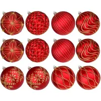 Unyqoos 12er Set große Weihnachtskugeln aus UV-beständigem Kunststoff – rot & gold, wetterfest, mit Metallclip und Aufhängeschnur, für außen und innen
