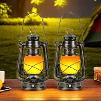Unyqoos 2er-Set Vintage LED-Außenlaternen, kupferfarbene Optik, wiederaufladbar, realistischer Flammeneffekt, dimmbar, 3 Leuchtmodi, mit Tragegriff
