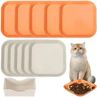 Unyqoos Buntes 10er-Set flacher Katzennäpfe (PP, BPA-frei) – breite Öffnung, stapelbar, spülmaschinenfest, für Kätzchen & kurzbeinige Katzen