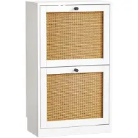 Unyqoos platzsparender Schuhschrank, Weiß mit Rattan-Optik – MDF (15 mm Seiten), 2 klappbare Schubladen mit verstellbaren Trennwänden, 51×23×84 cm