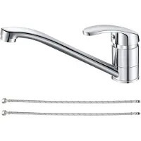 Unyqoos Edelstahl-Einhebel-Küchenarmatur, Chromoptik, 360° schwenkbarer Auslauf, integrierter Perlator, bleifrei, 60 cm Anschlussschläuche, 32–38 mm