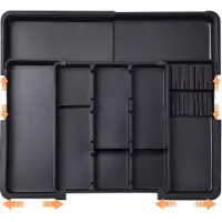 Unyqoos Verstellbarer Besteckschubladen-Organizer (33–56 cm) – erweiterbare Fächer, 2 abnehmbare Messerhalter, rutschfest