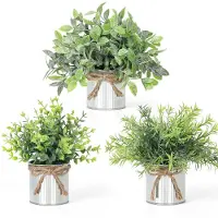 Unyqoos Künstliche Pflanzen 3er-Set – realistische Deko-Pflanzen, grün, 20 cm im Metalltopf, pflegeleicht für Innen & Außen