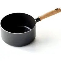 Unyqoos Keramik-Milchtopf 18 cm, 2,1 L – -freie Antihaftbeschichtung, Induktion & spülmaschinengeeignet, Holzoptik-Griff, grau