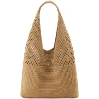 Unyqoos Gehäkelte Boho-Strandtasche aus Polyester – leichter Sommer-Shopper 34 x 30 cm, 180 g für Strand & Alltag