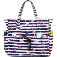 Unyqoos Strandtasche Damen – geräumige 45 L Polyester-Strandtasche, wasserabweisend, Reißverschluss, wasserdichtes Nassfach, 4 Außen- & 2 Innenfächer, 20 cm Griffe, 17,5×15,7×8 cm