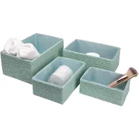 Unyqoos Aufbewahrungsboxen 4er-Set – handgemachte, biologisch abbaubare Papierkarton-Körbe, mintgrün, Größen XL 28×18×12 cm, L 25×16×10 cm, M 22×14×8 cm, S 18×12×7 cm