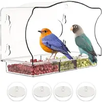 Unyqoos Transparentes Fenstervogelfutterhaus aus Acryl, 4 Saugnäpfe, Drainageöffnungen, abnehmbar – verhindert Zugang für Eichhörnchen