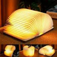 Unyqoos LED‑Buchlampe (aufklappbar) – warmweißes Licht, USB‑C, 2500 mAh Akku, 6–8 Stunden Laufzeit, Nordamerikanisches Ahornholz & wasserdichtes Dupont‑Papier