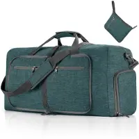 Unyqoos Faltbare Reisetasche 65 L – 61×27×34 cm, 600D Polyester, Schuhfach mit Belüftung, 5 Fächer, 400 g, faltbar auf 24×21 cm für Reisen, Camping & Fitness