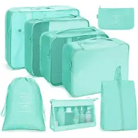 Unyqoos 8-teiliges Reise-Organizer-Set – wasserabweisende Nylon-Packwürfel mit Mesh-Oberseite, Schuhbeutel, Kulturbeutel & Wäschesack