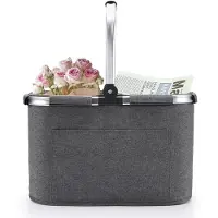 Unyqoos Faltbare große Einkaufstasche 30 L – 40×27×28 cm, bis 15 kg, 300D Oxford mit PVC-Beschichtung, gepolsterte Griffe, Aluminiumrahmen, Holzboden mit Gummipads, faltbar auf 40×27×7 cm