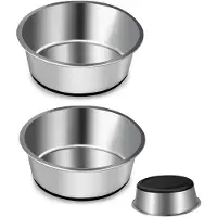 Unyqoos 2er-Set Edelstahl-Futternäpfe, 20 cm Ø x 6,7 cm, 1,75 L pro Napf – dickes Edelstahl, rutschfester Silikonboden, spülmaschinenfest, für mittelgroße & große Haustiere