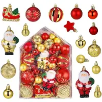 Unyqoos 72-teiliges Weihnachtskugeln-Set rot-gold – bruchsicheres Kunststoff-Christbaumschmuck mit Kugeln, Weihnachtsmännern, Schlitten, Sternen und Herzen