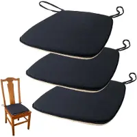 Unyqoos Stuhlkissen-Set (3er) – schwarze Leinen-Sitzkissen 42x40 cm für Esszimmer- & Bürostühle, rutschfeste Unterseite, abnehmbarer waschbarer Bezug, Befestigungsbänder