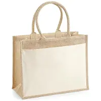 Unyqoos Jutetasche Einkaufstasche – 100% beschichtetes Jute, Modell 427 (42×33×19 cm, 21 L) & W425 (26×22×14 cm, 6 L), Griffe 55/35 cm, 1–25 Stück