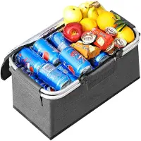 Unyqoos Faltbare Picknick- & Kühltasche, isoliert, 25 L (40 x 23 x 20 cm), Oxford-Gewebe, leichter Alu-Rahmen, Tragegriff, Schwarz/Grau/Rot/Blau