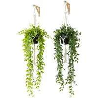 Unyqoos Set 2 realistisch wirkende künstliche Hängepflanzen, pflegefrei & UV-beständig – Deko für Innen & Außen (Balkon, Wohnzimmer, Büro)