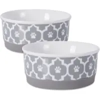 Unyqoos 2er-Set Anti-Rutsch-Futternäpfe Porzellan-Keramik, abnehmbarer Silikonring, Ø 10,7 cm × H 5,1 cm, für mittelgroße & große Katzen und Hunde
