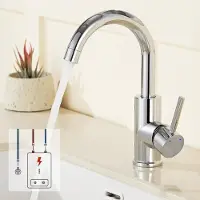 Unyqoos Niederdruck-Küchenarmatur, verchromtes Messing, Keramikkartusche, 360° Auslauf, 3 Anschlüsse, 50 cm Schlauch, für Boiler & Küche/Bad