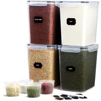 Unyqoos 4er-Set extra große luftdichte Vorratsbehälter 5,2 l – BPA-freier Kunststoff, Silikondichtung & Klickverschluss, mit Messbechern & Etiketten
