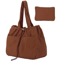 Unyqoos Cord-Schultertasche für Damen – geräumige Corduroy-Umhängetasche mit verstellbarem Volumen (Zugband), inkl. Make-up-Tasche, wasserabweisend