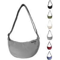 Unyqoos Halbmond Crossbody-Tasche für Damen aus Nylon, 31 x 16 x 9 cm, verstellbarer Gurt 30–57 cm, grau, wasserdichtes Design, Polyester-Futter, 2 Innentaschen