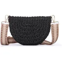 Unyqoos Halbmond‑Rattan‑Crossbody für Damen, handgefertigt, 24×5×16 cm, natürliche Flechtung, 2 abnehmbare Träger (Canvas 110 cm, Kette 60 cm)