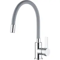 Unyqoos Flexible Küchenarmatur mit 360° drehbarem Auslauf, 45 cm hitzebeständiger Silikonschlauch, höhenverstellbar, Edelstahl/Kunststoff